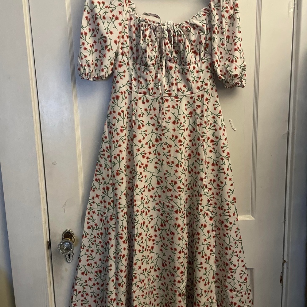Floral Womens Dress - White and Red Floral